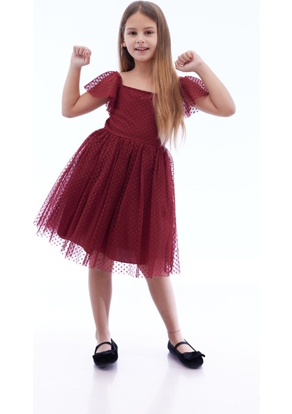 Kız Çocuk Kare Yaka Trend Tül Elbise AK2242 fiyatları