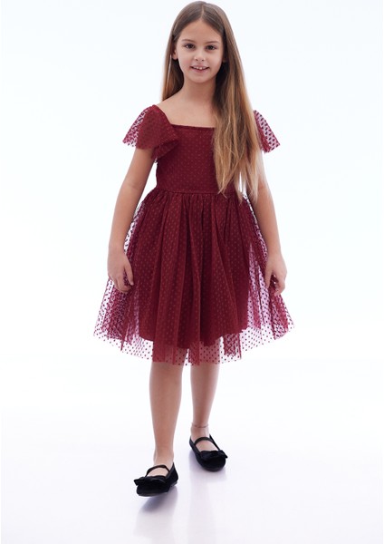 Kız Çocuk Kare Yaka Trend Tül Elbise AK2242 modelleri