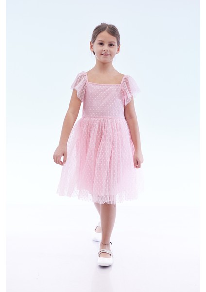 Kız Çocuk Kare Yaka Trend Tül Elbise AK2242 modelleri