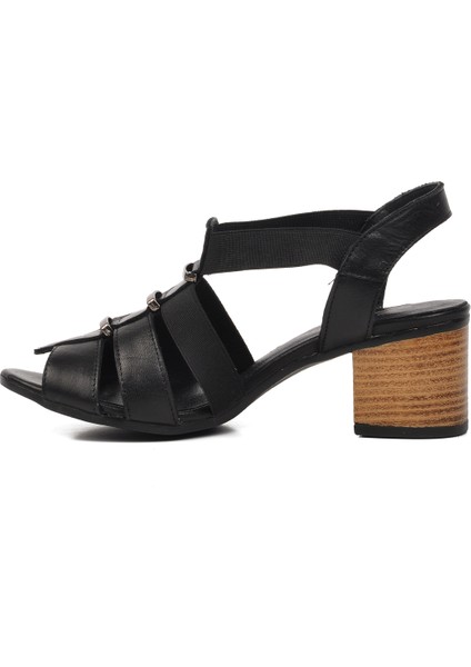 Siyah Hakiki Deri Kadın Topuklu Sandalet fiyatları