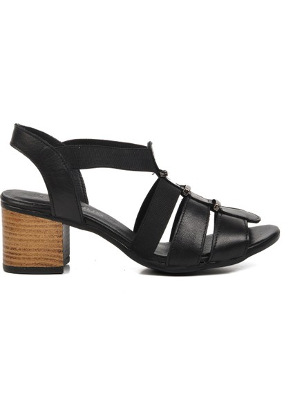 Siyah Hakiki Deri Kadın Topuklu Sandalet modelleri