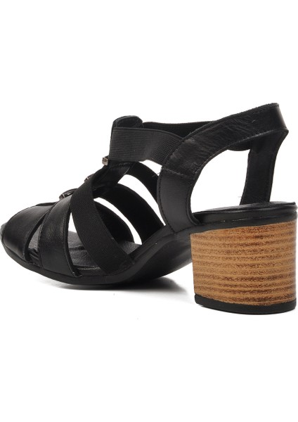 Siyah Hakiki Deri Kadın Topuklu Sandalet fırsatları