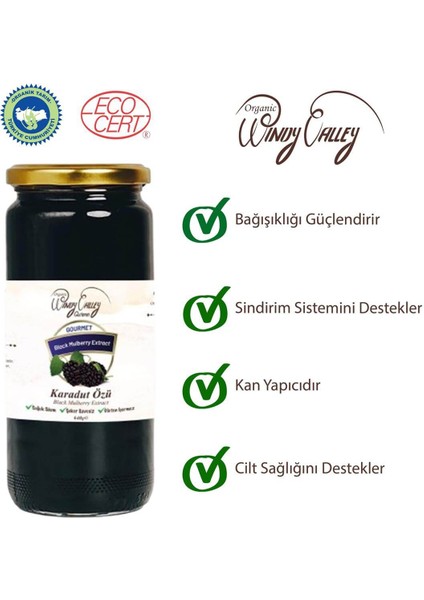 Gurme Karadut Özü Soğuk Sıkım Şeker ilavesiz Gluten içermez (640 gr )