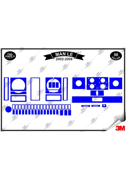 Man Le 2002-2006 Torpido Konsol Trim Göğüs Maun Kaplama Set 56 Parça Mavi