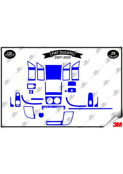 Fiat Ducato 2007- 2020 Torpido Konsol Trim Göğüs Maun Kaplama Set 29 Parça Mavi