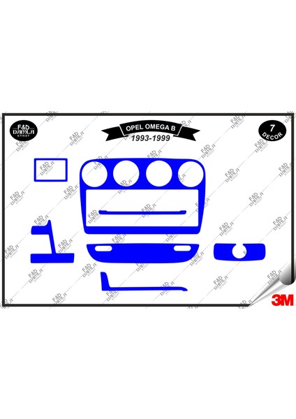 Opel Omega B 1993-1999 Torpido Konsol Trim Göğüs Maun Kaplama Set 7 Parça Mavi