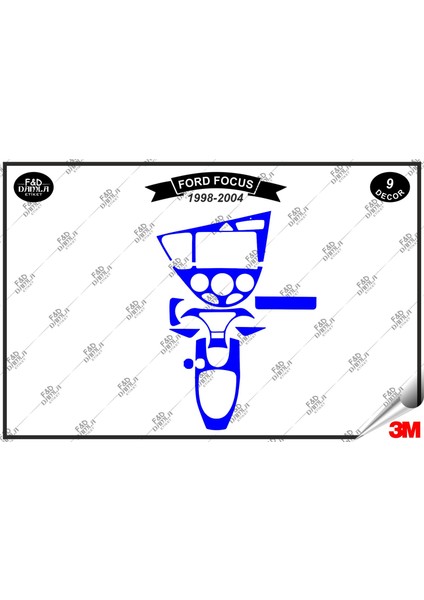 Ford Focus 1998-2004 Torpido Konsol Trim Göğüs Maun Kaplama Set 9 Parça Mavi