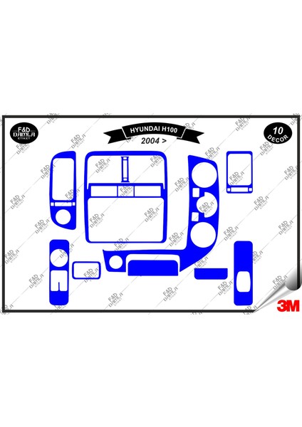 Hyundai H100 2004 Torpido Konsol Trim Göğüs Maun Kaplama Set 10 Parça Mavi