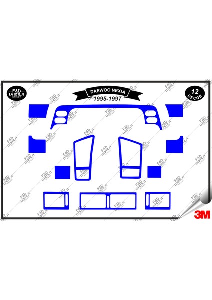 Daewoo Nexia 1995-1997 Torpido Konsol Trim Göğüs Maun Kaplama Set 12 Parça Mavi