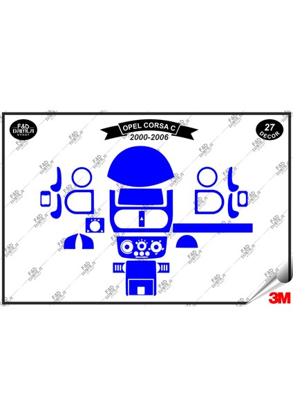 Opel Corsa C 2000-2006 Torpido Konsol Trim Göğüs Maun Kaplama Set 27 Parça Mavi
