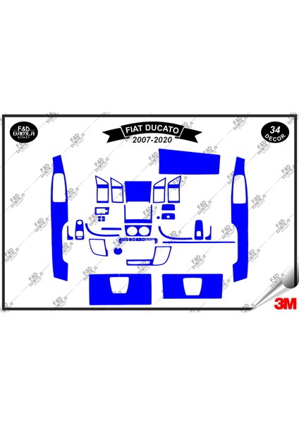Fiat Ducato 2007- 2020 Full Torpido Konsol Trim Göğüs Maun Kaplama Set 34 Parça Mavi
