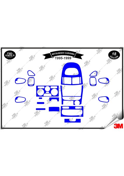 Mitsubishi Carisma 1995-1999 Torpido Konsol Trim Göğüs Maun Kaplama Set 18 Parça Mavi