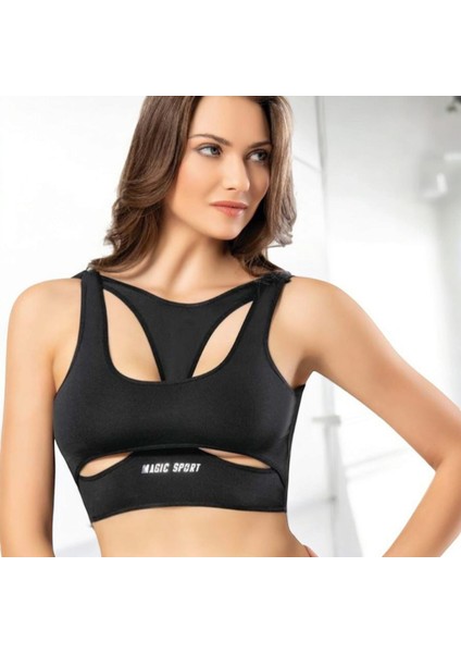 Geniş Askılı Pedli Siyah Sporcu Sütyen