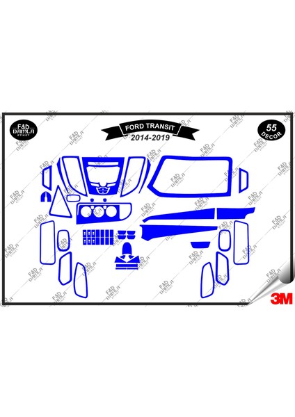 Ford Transit 2014-2019 Torpido Konsol Trim Göğüs Maun Kaplama Set 55 Parça Mavi