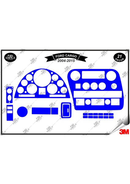 Ford Cargo Manuel 2004-2015 Torpido Konsol Trim Göğüs Maun Kaplama Set 21 Parça Mavi