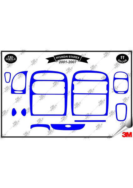 Hyundaı Starex 2001-2007 Torpido Konsol Trim Göğüs Maun Kaplama Set 11 Parça Mavi