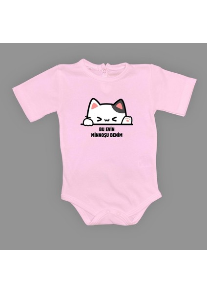 Minnoş Kedi Baskılı Bebek Çıtçıtlı Body Uzun Kısa Kolsuz
