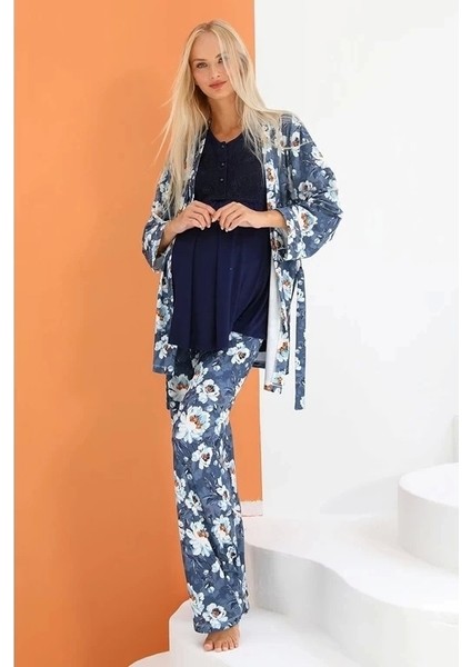 55714 Kadın Sabahlıklı Lohusa Pijama Takımı