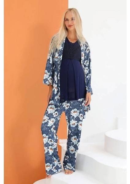 55714 Kadın Sabahlıklı Lohusa Pijama Takımı