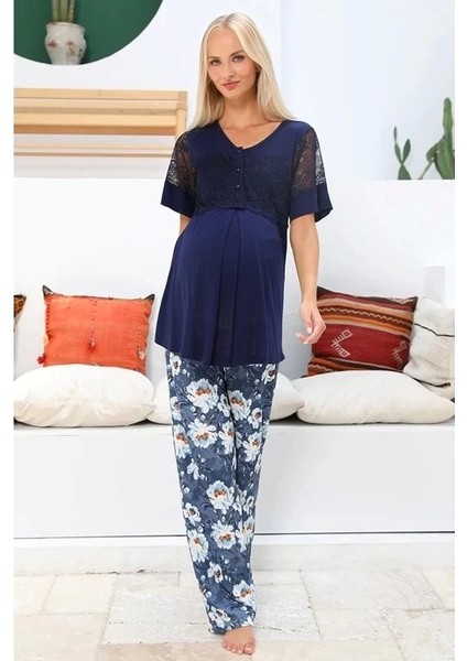 55714 Kadın Sabahlıklı Lohusa Pijama Takımı