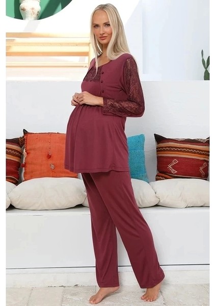 55703 3'lü Polar Sabahlıklı Lohusa Pijama Takımı