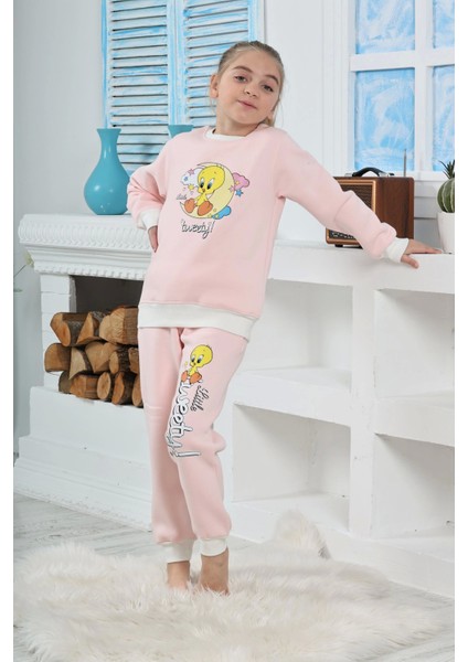 6182 Kız Çocuk Twety Baskılı Uzun Kol Pijama Takımı