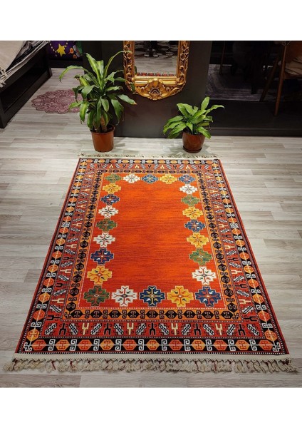 Anatolian Premium Desenli Saçaklı Salon Halısı Şönil Pamuk-Polyester Halı