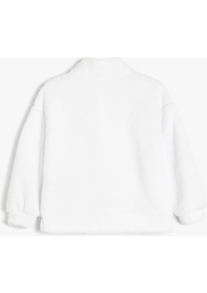 Dik Yaka Yarım Fermuarlı Uzun Kollu Peluş Sweatshirt fiyatları
