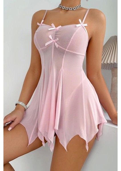 Fnt Toz Pembe Asimetrik Kesim Fiyonk Detaylı Gecelik 15903 modelleri