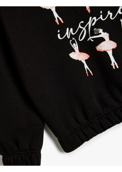 Baskı Detaylı Uzun Kollu Kapşonlu Sweatshirt