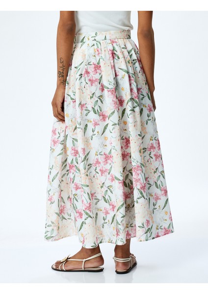 Yırtmaç Detaylı Cepli Yüksek Bel Uzun Kloş Çiçekli Etek fırsatları