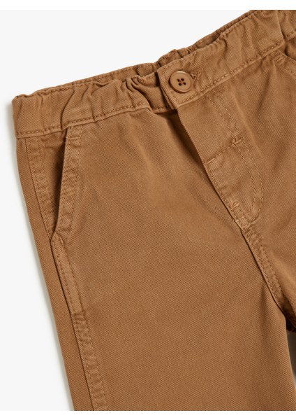 Kot Pantolon Beli Lastikli Pamuklu Cep Detaylı