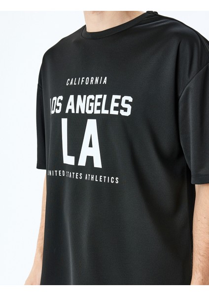 Bisiklet Yaka Yarım Kollu Slogan Baskılı Oversize Spor Tişört indirimleri