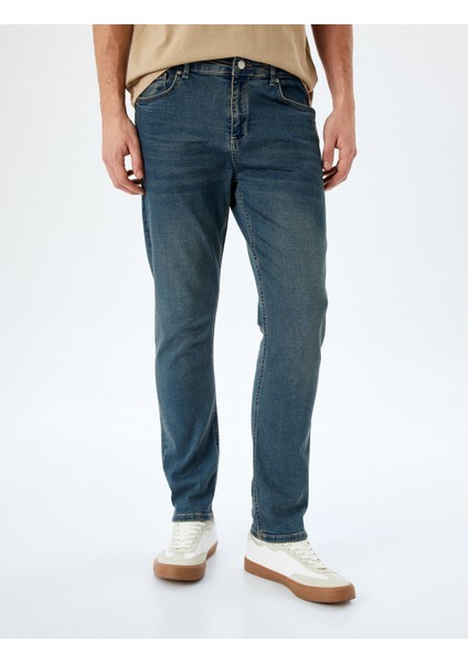 Normal Bel Pamuklu Cepli Slim Fit Jean Pantolon - Brad Jean