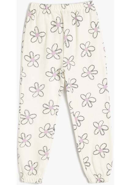 Çiçek Desenli Pamuklu Beli Lastikli Eşofman Altı