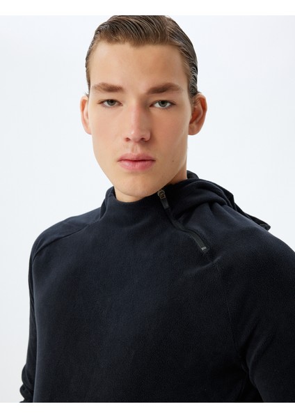 Spor Sweatshirt Boxy Kapşonlu Polar Kalın Kumaşlı Fermuar Detaylı Kanguru Cepli