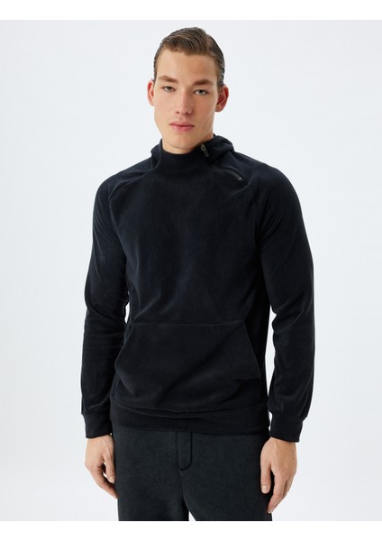 Spor Sweatshirt Boxy Kapşonlu Polar Kalın Kumaşlı Fermuar Detaylı Kanguru Cepli modelleri
