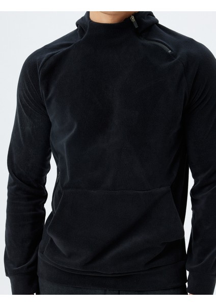 Spor Sweatshirt Boxy Kapşonlu Polar Kalın Kumaşlı Fermuar Detaylı Kanguru Cepli indirimleri