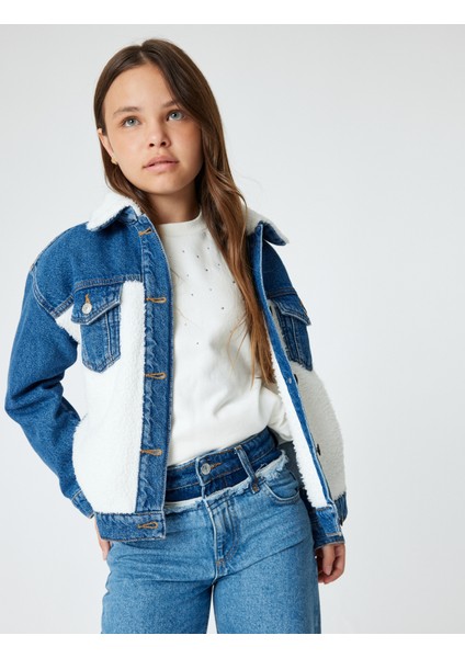 Kot Ceket Peluş Detaylı Kapaklı Cepli Pamuklu Uzun Kollu