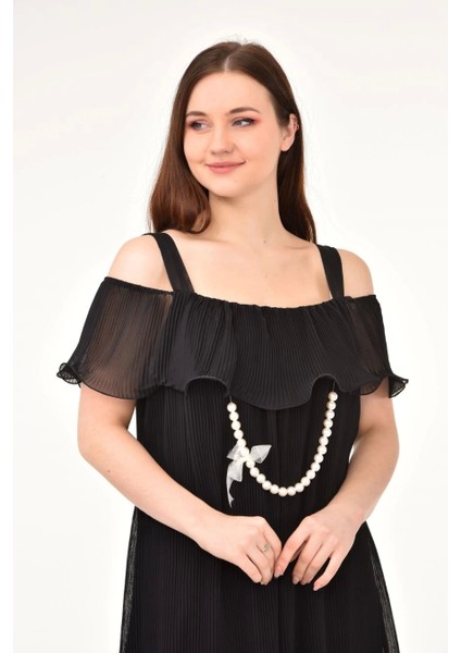 Omzu Açık Askılı Siyah Elbise MC9412 fiyatları