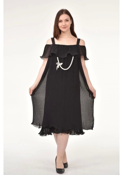 Omzu Açık Askılı Siyah Elbise MC9412 modelleri