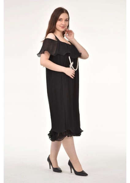 Omzu Açık Askılı Siyah Elbise MC9412 fırsatları