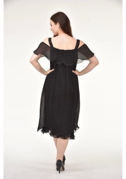 Omzu Açık Askılı Siyah Elbise MC9412 indirimleri