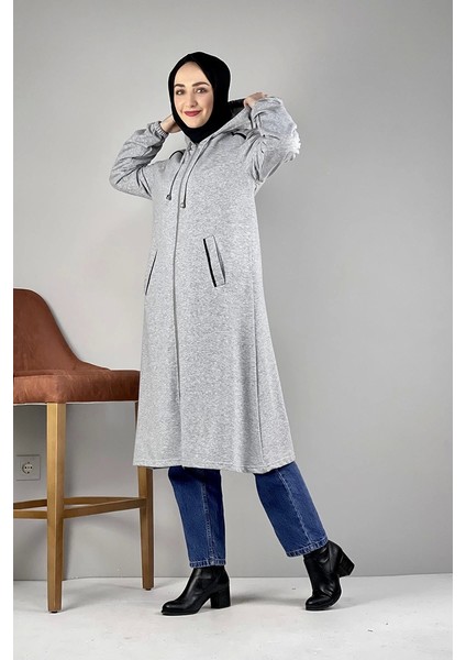 Kapşonlu Tesettür Kap Gri modelleri