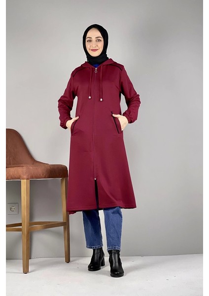 Kapşonlu Tesettür Kap Bordo