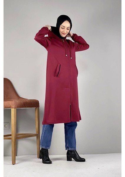 Kapşonlu Tesettür Kap Bordo modelleri