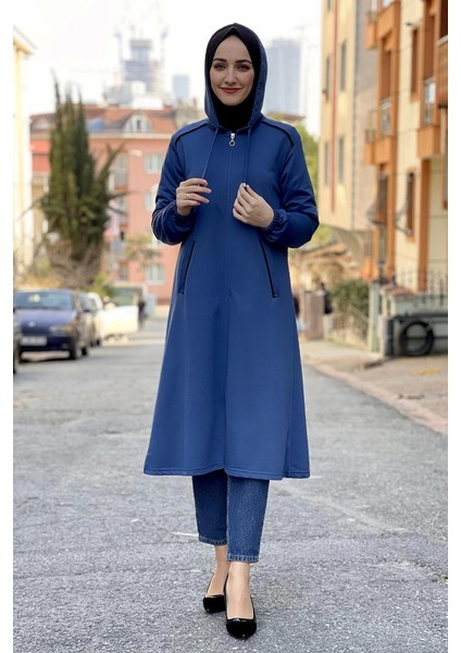 Kapşonlu Tesettür Kap Indigo