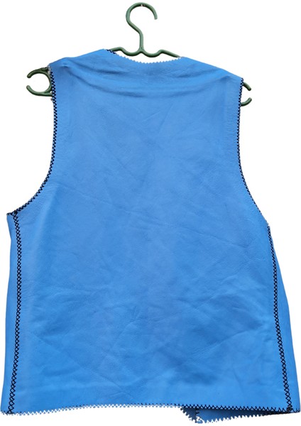 El Yapımı Deri Vintage Basic Mavi Renk Kişiye Özel Tasarım Unisex Yelek modelleri