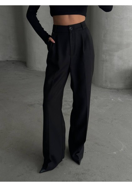 Trend Yün Efekt Kadın Siyah Palazzo Pantolon