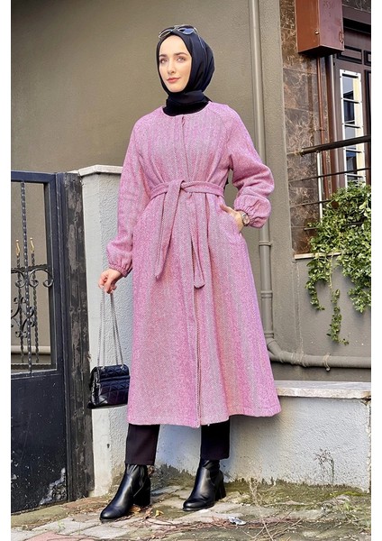 Düğmeli Kaşe Kap Pudra